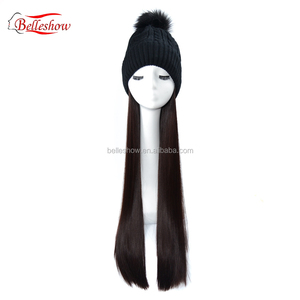 peluca cabeza caliente de lana sombrero peluca negro de lana de pelo largo y recto de invierno cálido de pelo largo pelo recto - Product Image 1