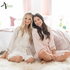 <span class=keywords><strong>Kimono</strong></span> da sposa in raso opaco da <span class=keywords><strong>donna</strong></span> per sposa e damigella d'onore con rifiniture in pizzo - Product Image 6