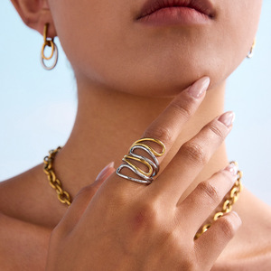 Women's Fashion <b>Ring</b> 18K Gold Stainless Steel <b>Titanium</b> Steel Geometric Design Minimalist Style Gift Jewelry - Product Image 3