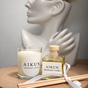 Coffret cadeau Aikun avec bougie parfumée et diffuseur à bâtonnets, logo personnalisé, emballé dans un ruban, avec boîte rigide à insert ajusté pour cadeaux d'entreprise - Product Image 3