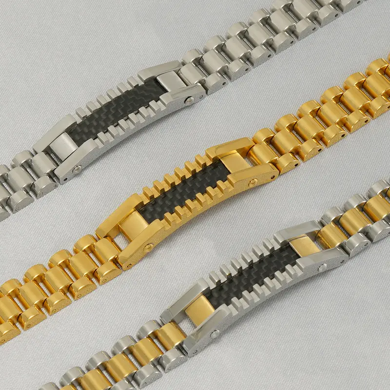 Wholesale Customize Stainless Steel Watch Band Bracelet 18K Gold Plated Bracelets for Women Men Vintage Punk Jewelry