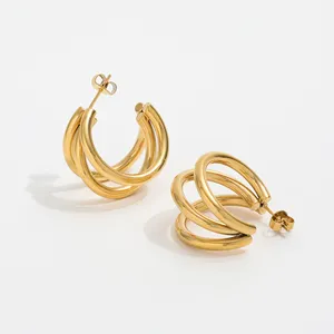 JOOLIM Jewelry Wholesale Classic Hoop Earring Gold Earring Not Fade Jewelry Stainless Steel