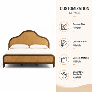 Cabecera Arqueada Moderna de Lujo para Cama King Size, Estructura de Madera Sólida con Inserciones de Mimbre, para Proyectos de Hoteles y Villas, Fabricante OEM/ODM - Product Image 6