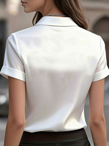 Chemisier à manches courtes pour femme, coupe ajustée, élégant, col à revers, couleur unie, idéal pour le bureau et le quotidien - Product Image 6