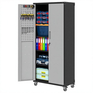 Double Colored Iron Rolling Salon Trolley Tool <b>Cabinet</b> Heavy-Duty 4-<b>Wheel</b> -Easy Moving Modern Design Lockable Door Home Workshop - Product Image 3