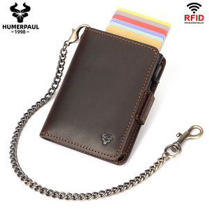 Genuine Leather Wallet Automatic Pop-Up <strong>Card</strong> Holder Credit <strong>Card</strong> Storage RFID Anti-Theft Chain Logo Customizable Polyester Lining - Product Image 1