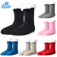 Chaussettes d'hiver douillettes en polaire, douces et moelleuses, avec doublure en molleton, tricotées, épaisses, chaudes, écologiques, personnalisées, antidérapantes
