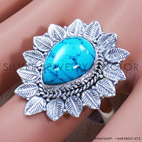 Bagues de mariage de créateur en argent sterling 925 avec pierres précieuses naturelles turquoise antique taille poire et pierre de lune arc-en-ciel