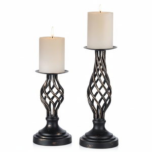 Pillar <b>Candle</b> <b>Holder</b> Black Candlestick <b>Holder</b> - Vintage Metal <b>Candle</b> <b>Holders</b> <b>Candle</b> Stand <b>Gothic</b>, Christmas.. - Product Image 1