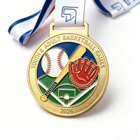 Médaille de baseball en alliage de zinc plaqué or, moulée sous pression, en émail souple coloré, gravée sur mesure, pour les courses sportives