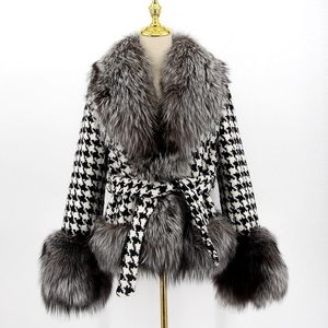 Mengjiqiuchen-blouson en laine pour femmes, avec cordon <span class=keywords><strong>de</strong></span> serrage, veste courte en fourrure <span class=keywords><strong>de</strong></span> renard, mode automne-hiver, vente en gros, QC21076 - Product Image 1