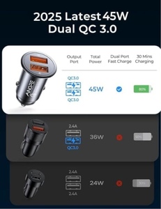 Chargeur de voiture <span class=keywords><strong>AINOPE</strong></span> amélioré 45W à charge rapide, double port USB-C en métal pour iPhone 17 16 Samsung S25 Ultra S24 - Product Image 3