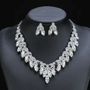 Strass Perlen Kristall Statement Halskette baumeln Ohrringe Frauen Hochzeit Schmuck Set für Braut