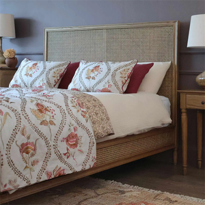 American Country Vintage Double <strong>Bed</strong> Solid Oak <strong>Pine</strong> and Teak Rattan <strong>Bed</strong> for Master Bedroom for Home or Hotel Furniture - Product Image 5