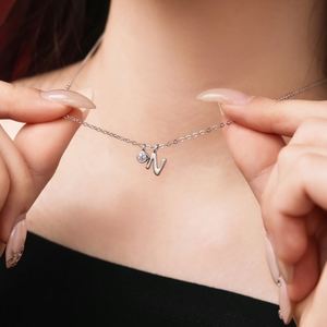 Dylam Rhodium Plated Dainty CZ Alphabet -N- Letter Necklace, Personalized Name <b>Initial</b> Necklace for Women Female - Product Image 4