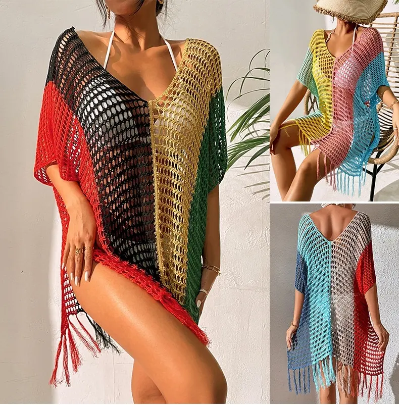 Knit Dress Beach Coverup 2023 Kimono Women Beach Wear Cover Up Summer Dress Crochet Swimwear Bikini Cover Ups Beach Dress