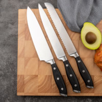 Ensemble de couteaux de chef Okapi pour la restauration, couteaux de cuisine en acier inoxydable en gros avec logo personnalisé gravé au laser