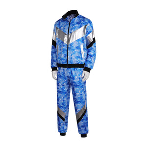 Ensemble de costume rétro disco pour homme Star's Edge, veste et pantalon bleu étoilé pour performance sur scène - Product Image 2