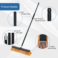 Balai à pousser en acier avec poils en nylon à dents - Robuste pour une utilisation en extérieur/intérieur, nettoyage des sols en carrelage/garage/atelier/terrasse/patio