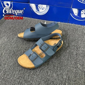 Sandalias Planas Personalizadas de Cuero Vacuno Azul para Hombre, con Dos Correas Ajustables y Hebilla, Estilo Casual, Tipo Birkenstock Milano - Product Image 2
