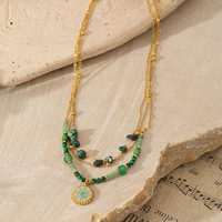 Collier en acier inoxydable 304 plaqué or 18 carats avec pendentif rond en émail et perles de pierre naturelle, chaîne à maillons, bijoux pour femmes, vente en gros