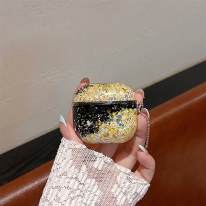 Estuche para Auriculares Pro de Tercera Generación con Diseño Floral Luminoso y Brillante, Compatible con <span class=keywords><strong>AirPods</strong></span> 4, Base Negra con Diseño de Arena Movediza - Product Image 4