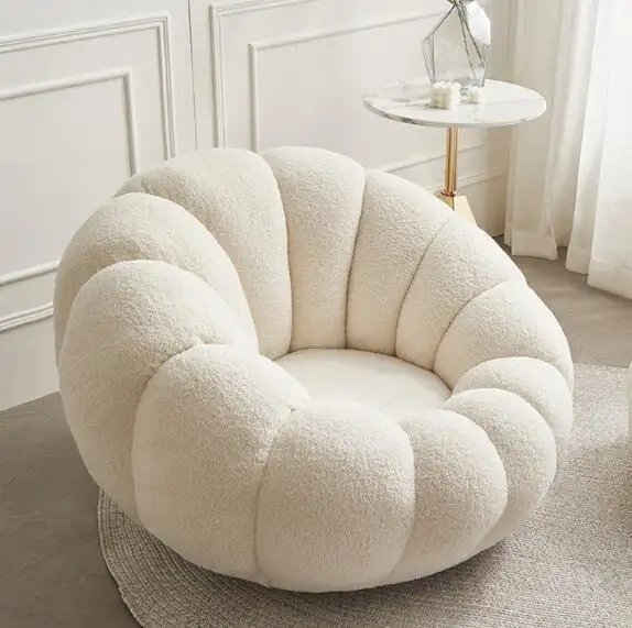 Single person pumpkin sofa living room leisure sofa chair bedroom lamb velvet beauty shop lazy sofa chair