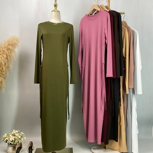 Big Sale Solid Color Abaya <b>Slip</b> Dress with Side Adjustable Strings Long Sleeve for Muslim <b>Women</b> (6736) - Product Image 4