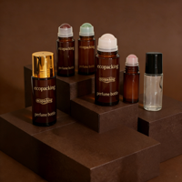 Flacon roll-on en verre ambré transparent de 30 ml et 50 ml, rechargeable, pour huiles essentielles, parfums, soins de la peau, logo personnalisé avec bille roulante en pierre précieuse