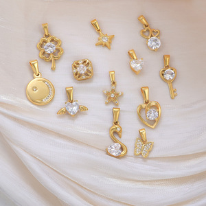Zirconia <b>Charm</b> Pendant Series | 18K PVD Gold-Plated Stainless Steel | Heart, Swan, Butterfly, Star & Moon, <b>Angel</b> Wings, Crystal - Product Image 6