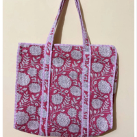 Tas Tote Kain Katun Bermotif Bunga, Bordir Buatan Tangan, Cetak Blok, Desain Hijau, Gaya Bohemian, Tas Selempang Pasar, Bukaan Terbuka