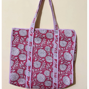Bolso Tote de Algodón Acolchado con Diseño Floral, Bolso de Hombro con Estampado Floral Verde Hecho a Mano, Precio al por Mayor - Product Image 1