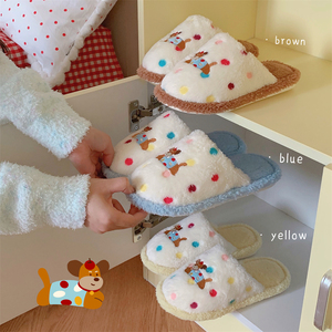 Phụ nữ của mùa thu mùa đông vui vẻ sang trọng nhà cho dép mỏng Dải đầy màu sắc Dot Dog phim hoạt hình thiết kế dễ thương bông lông thai sản Giày - Product Image 2