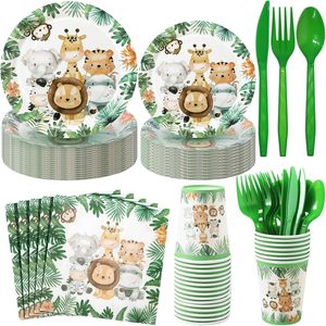 Oferta Especial: Vajilla Desechable con Temática de Selva y Zoológico para Fiestas de Cumpleaños, Platos de Papel, Vasos, Servilletas, Mantel, Pancarta y Decoración - Product Image 1