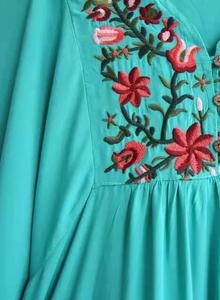 Mujeres Casual Plain Cantidad Primavera Verano Algodón Floral Bordado Mexicano Festival Túnica Blusa Vestidos de cintura alta <span class=keywords><strong>Ropa</strong></span> - Product Image 6