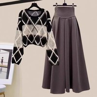 Vente flash - Ensemble 2 pièces pour femmes, automne, motif de personnage, couleur contrastée, élégant, col rond, décontracté, polyester/coton, ensemble tendance