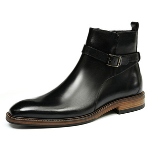 Botas Chelsea de Cuero Genuino con Correa de Monje, Punta Cuadrada, Cierre de Hebilla, Suela de Goma Antideslizante, Estilo Otoñal para Oficina y Carrera Profesional - Product Image 5
