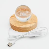 Lampe de nuit en cristal avec motif universel gravé au laser 3D personnalisable, 6 cm, avec lumière LED, base en bois, alimentation USB