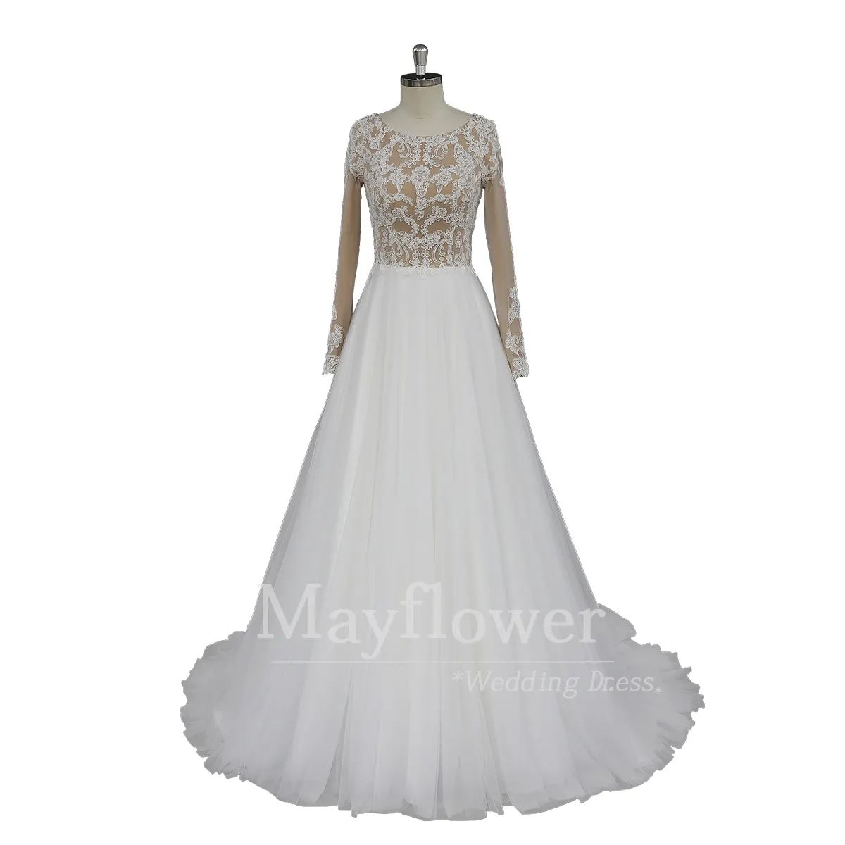 Mocha muslim bridal dress high neck long sleeves lace wedding dress