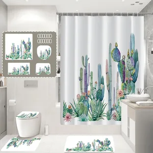 식물 선인장 인쇄 샤워 커튼 미니멀리스트 폴리 에스테르 가정 장식 후크가있는 욕실 커튼
