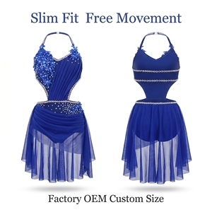 Vestido de Danza Lírica Azul Rey con Pedrería, Traje de Ballet Contemporáneo Hecho a Medida, Vestido de Patinaje Artístico con Cristales - Product Image 3