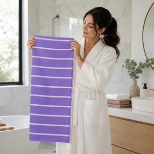 Lavender Bamboo Bath <b>Towel</b> Soft Woven Stripe Texture Absorbent Quick Dry <b>Lightweight</b> Spa Gym <b>Beach</b> Travel Home Bath Sheet - Product Image 6