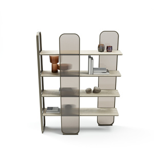 Estantería de diseñador italiano de gama alta, estantería de lujo moderna con paneles de madera, estantería de exhibición contemporánea para sala de estar - Product Image 2