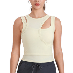 Lyocell Women's Yoga Top Crew Neck Ribbed Cut Out With Bra Support Tight Fit For Fitness And Workout - Product Image 5