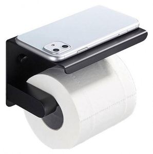 WEKIS Homebasics Strex Black Stainless Steel Wall-Mounted Toilet Roll Holder Built-in <b>Shelf</b> <b>for</b> Bathroom <b>Kitchen</b> Hotel - Product Image 1