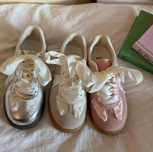 Baskets en dentelle argentée métallisée pour femmes avec lacets en <span class=keywords><strong>ruban</strong></span> de satin, chaussures décontractées à plateforme tendance - Product Image 4