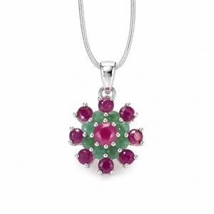 925 Sterling Silver Rhodium Plated Ruby <b>Emerald</b> Floral <b>Pendant</b> - Product Image 2