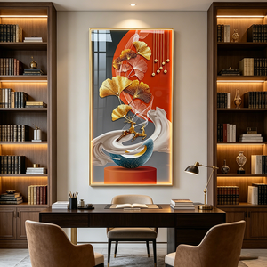 Arte de pared acrílico al por mayor con retroiluminación, marco dorado, marco abstracto, decoración del hogar, pintura tradicional de porcelana de cristal con LED. - Product Image 4