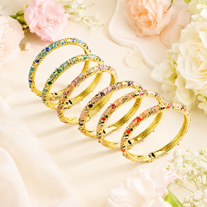 Factory Wholesale Fashionable Ancient Blue White Women's Enamel Bangle Zinc Alloy Flower Design Christian Style Diamond Accents - Product Image 4