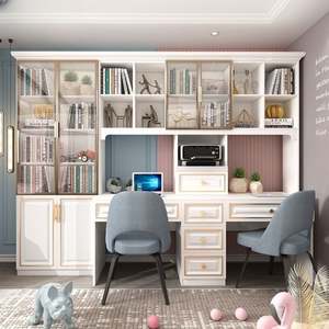 European Style Solid Wood Double <b>Desk</b> Bookshelf Combination Customizable <b>Space</b>-<b>Saving</b> Home Office Student Use Desktop Bookcases - Product Image 4